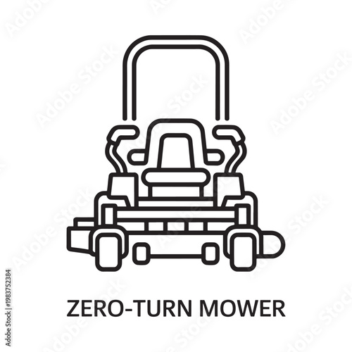 Linear illustration of a zero turn riding lawn mower in black and white