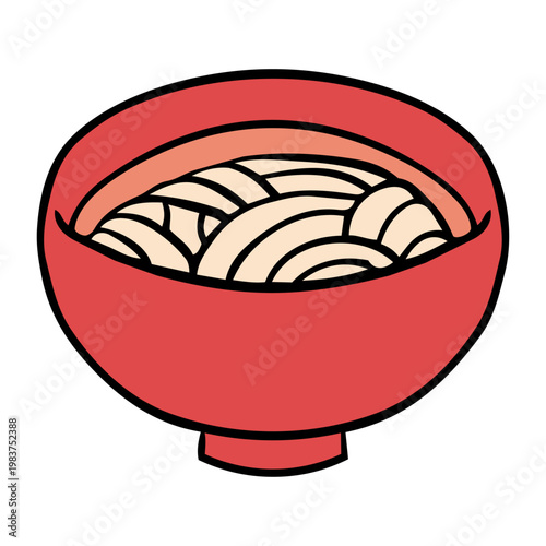 赤い器に入ったそばの手描きイラスト