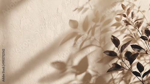 Textured Wall with Leaf Shadows and Floral Accent