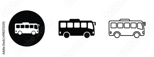 Bus icon vector set, public transport symbol and bus signage icons for travel apps, navigation systems, city transit, UI/UX design, and transportation graphics