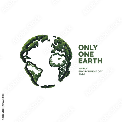 A green earth formed from foliage with only one earth text