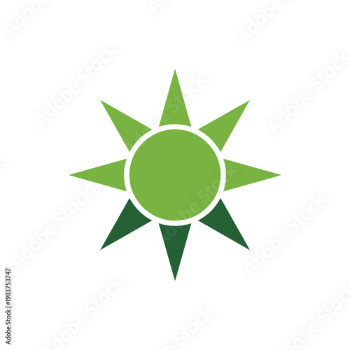A stylized green sun icon with multiple radiating points