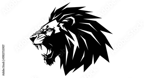 Photos Black Aggressive Lion Head Graphic Symbolizing Power and Royalty