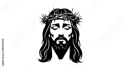 Foto Black and white illustration of Jesus Christ's face with a crown of thorns