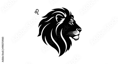 Black Leo Zodiac Symbol Lion Head and Symbol Icon on White Background