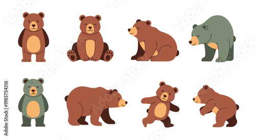 Vector bear icons, brown grizzly bear illustrations, cute bear graphics, animal symbols