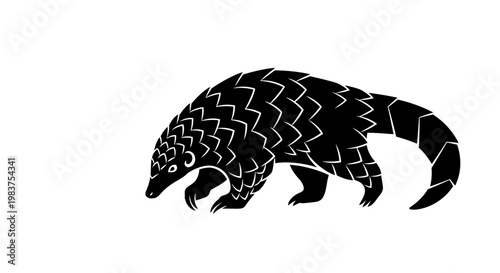 Black Pangolin Silhouette Illustration: Unique Scaly Mammal Icon for Wildlife and Conservation