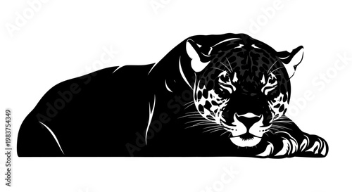 Black Panther Staring Intensely, Majestic Wild Animal in Artistic Monochrome Style