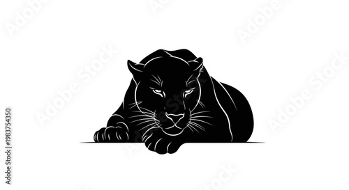 Black Panther Silhouette with Fierce Eyes and Paws Resting