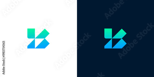 Abstract geometric logo design with a modern, minimalist aesthetic and a gradient of blue and green colors, symbolizing innovation and growth