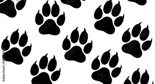Black Paw Prints Pattern Animal Wildlife Footprints On White Background