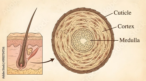 Detailed Illustration of Hair Structure and Components Anatomy