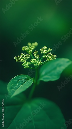 Young green flower buds show their spring vitality in a monochromatic lush nature scene