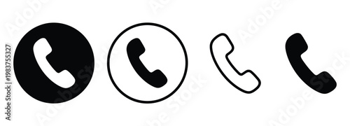 Call telephone icon vector set, phone contact symbols including ringing phone, handset, and communication signs for customer support, business websites, apps, and UI/UX design