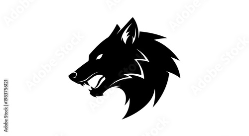 Fotografija Fierce Black Wolf Head Illustration with Sharp Teeth and Intense Eyes
