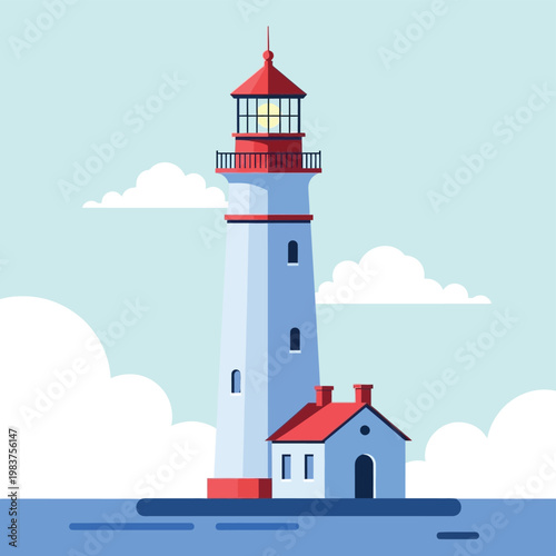 Coastal lighthouse illustration guiding ships safely through the ocean waters