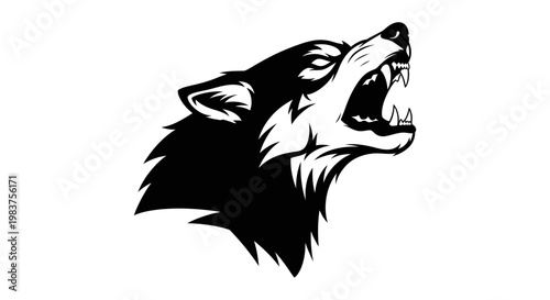 Принти на полотні Fierce Black Wolf Head Roaring With Sharp Teeth and Fierce Eyes