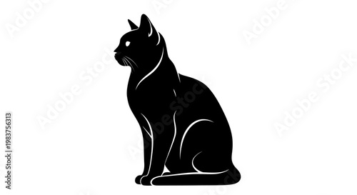 Elegant Black Cat Silhouette Sitting Profile View Graphic Design