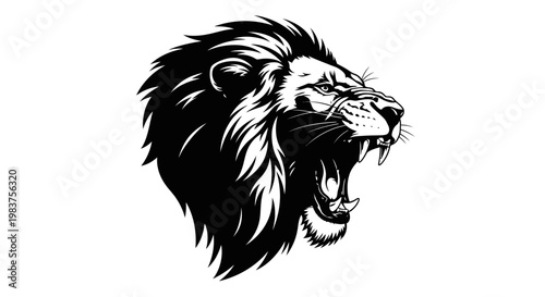 Canvas Print Fierce Roaring Lion Head Black and White Graphic Symbol of Power and Strength