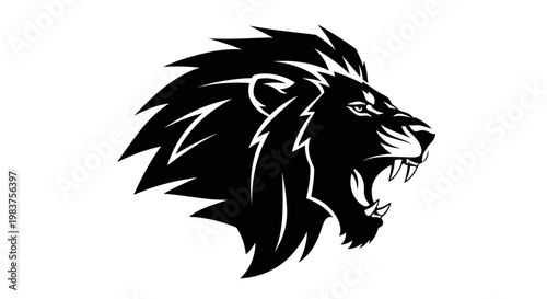 Tableau sur toile Fierce Roaring Lion Head Silhouette Vector Art Symbolizing Power and Strength