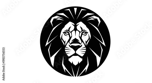 Bold Black and White Lion Head Logo with Sharp Mane and Intense Eyes