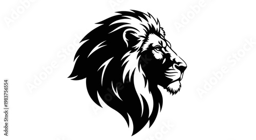 Bold Black and White Lion Head Profile Illustration Symbolizing Strength and Courage