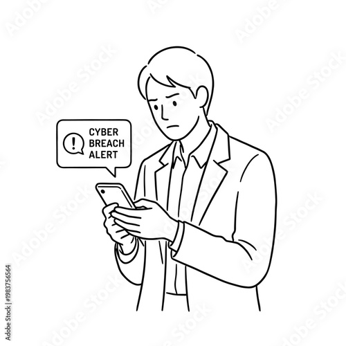 Man receiving cybersecurity breach alert on phone