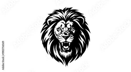 Fierce Black and White Lion Head Emblem Roaring Aggressive Style