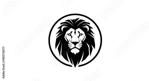 Bold Black and White Lion Head Logo Icon Symbolizing Strength and Courage