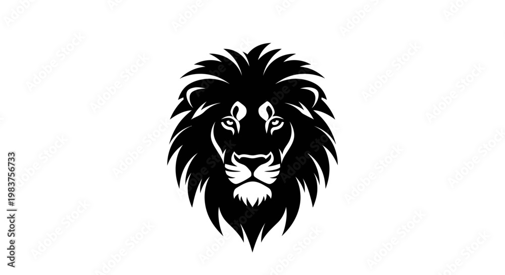 Fototapeta premium Bold Black Lion Head Silhouette with Fierce Eyes and Sharp Mane for Graphic Design