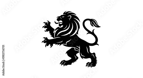 Heraldic Black Lion Silhouette Roaring Fiercely with Sharp Claws Raised