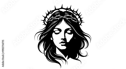 Iconic Black and White Jesus Christ Crown of Thorns Face