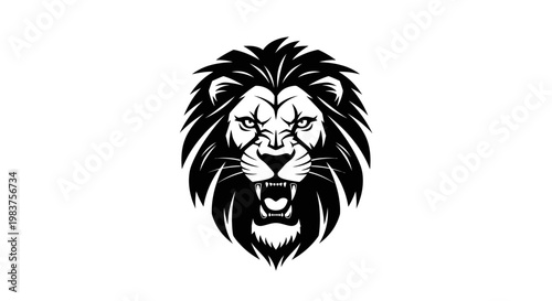 Fierce Black Lion Head Roaring Graphic Icon Symbolizing Power