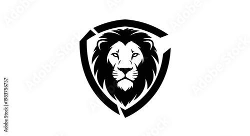 Bold Lion Head Emblem on Shield Icon for Business and Strength