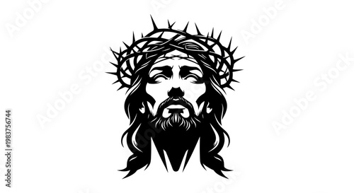 Jesus Christ Crown of Thorns Suffering Face Religious Icon Graphic