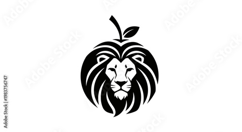 Bold Black Lion Head Within Apple Shape Logo Design for Business