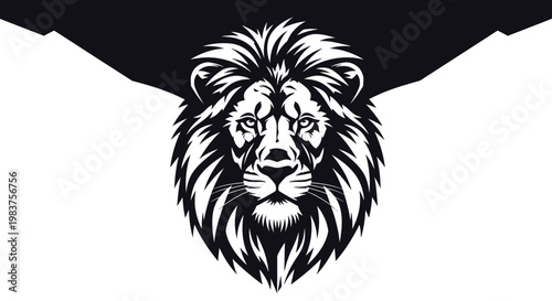 Bold Lion Head Silhouette with Majestic Mane Against Mountain Background