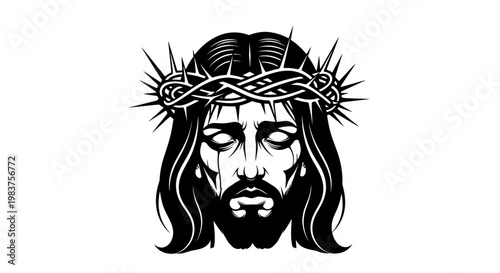 Jesus Christ Face with Crown of Thorns, Religious Iconography and Spiritual Symbolism