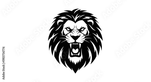 Fierce Black Lion Head Roaring Icon Represents Power and Wildness