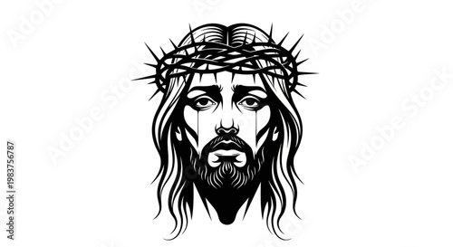 Jesus Christ Face with Crown of Thorns, Suffering, Sadness, Faith, Religion, Spirituality, Icon, Symbolic