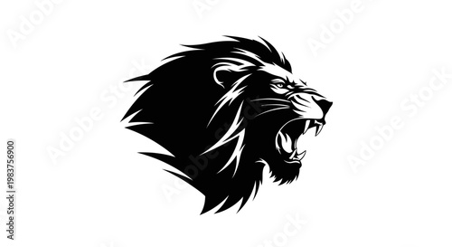 Fierce Black Lion Roaring Head Silhouette with Sharp Teeth and Mane