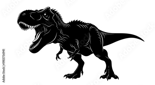 Fierce Black Silhouette of a Tyrannosaurus Rex Dinosaur with Open Mouth and Sharp Teeth