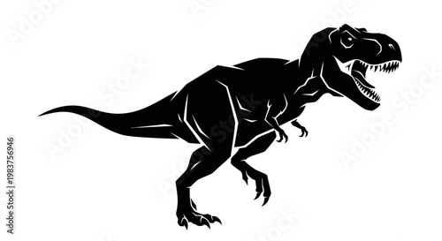 Fierce Black Tyrannosaurus Rex Dinosaur Roaring Isolated on White Background