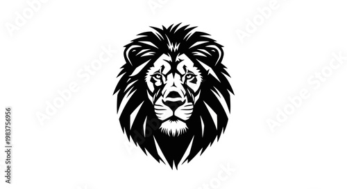 Majestic Black and White Lion Head Emblem Design for Strength and Power