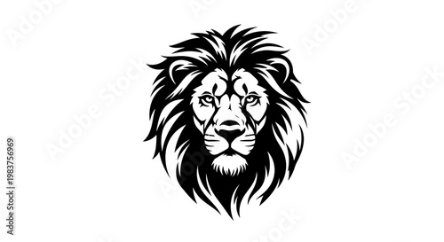 Majestic Black and White Lion Head Emblem Symbolizing Power and Nobility