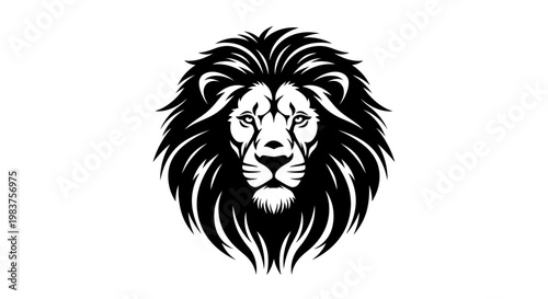 Majestic Black and White Lion Head Logo with Flowing Mane