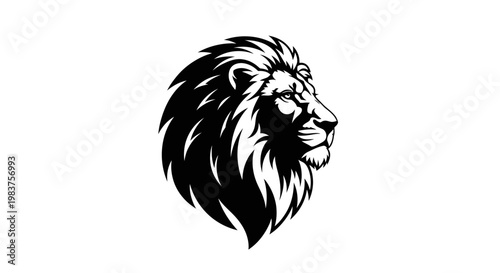 Majestic Black and White Lion Head Silhouette Illustrating Power and Fierceness