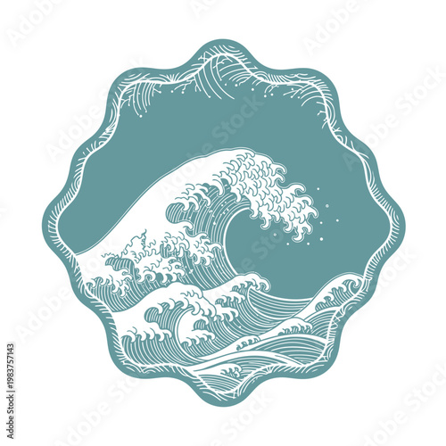 Beautiful traditional japanese style ocean wave in a decorative frame illustration