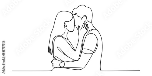 A minimalist single line drawing of a loving couple embracing in a romantic and intimate moment Vector, illustration