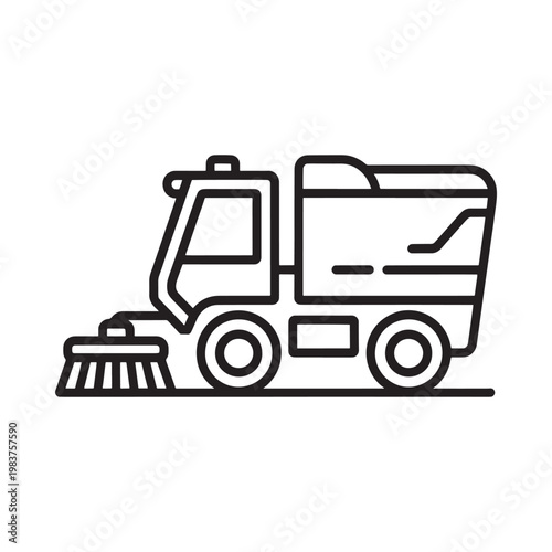 Line art illustration of a street sweeper vehicle in a simple style
